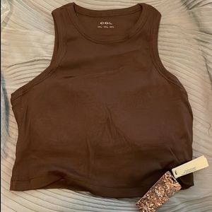OGL Crop Razor Back Tank Top w/ Built in Bra - Color: Chestnut - Size: Large